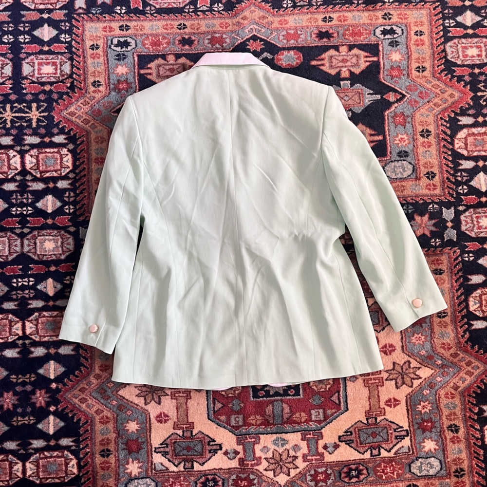 Vintage Escada 80s seafoam green white wool blazer jacket sport coat EU 42 L - Picture 12 of 13